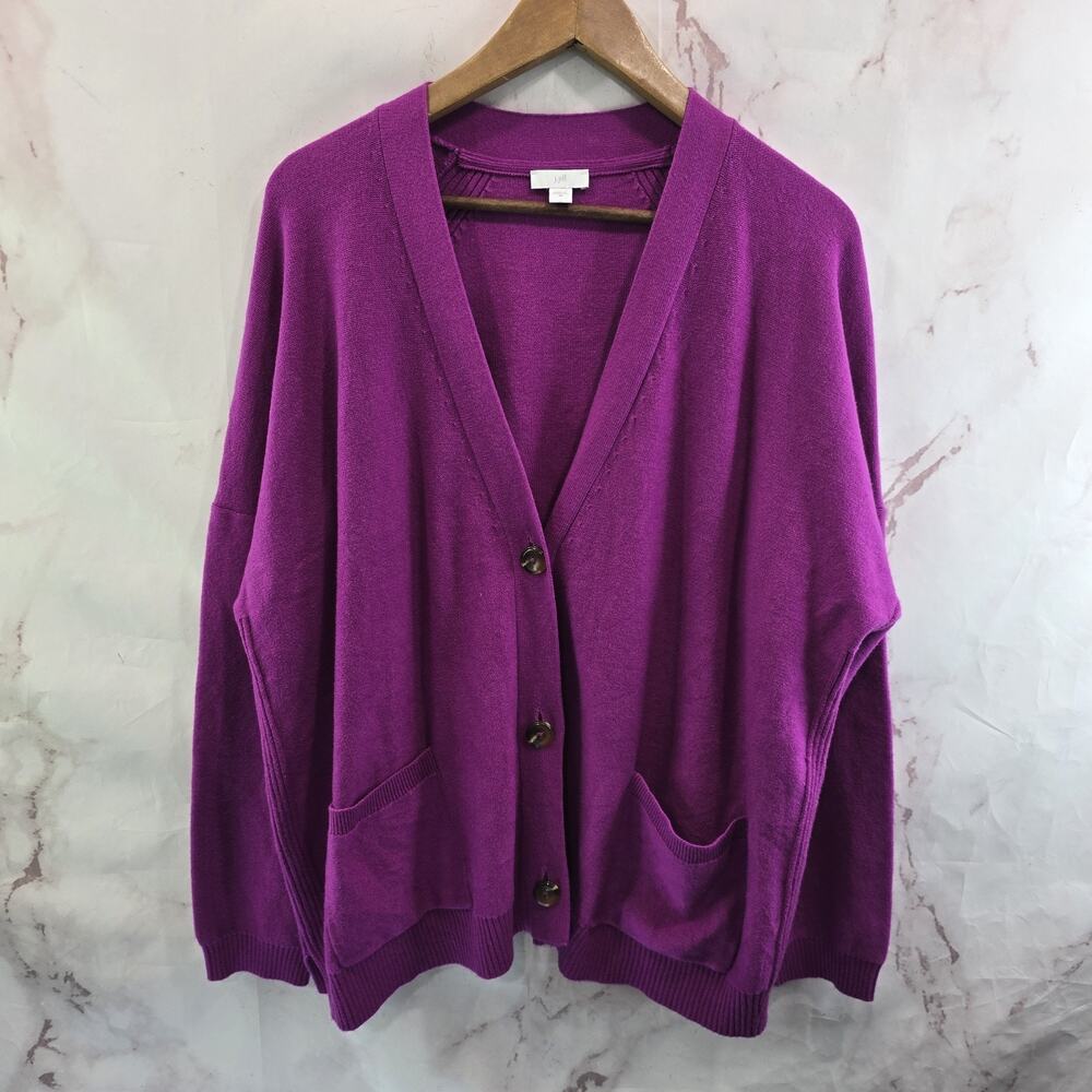 J Jill Cardigan Womens 2X Purple Sweater Stretch Lightweight V Pocket